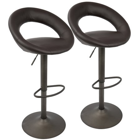 LUMISOURCE Metro Adjustable Swivel Barstool in Brown Faux Leather, PK 2 BS-MET AN+BN2